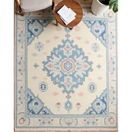 Elegant Handknotted Oushak Wool Rug